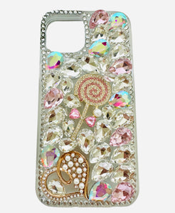 Shiny, Crystal Iphone Cases with Heart and Lollipop Design