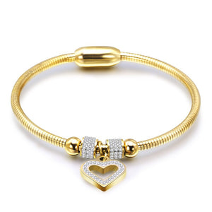 Crystal Heart Charm Bracelet Bangles