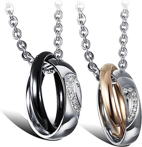 His&Hers "I will always be with you" Rings Pendant Couple Necklace
