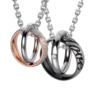 His & Hers Couples “Love” Double Ring Pendant Necklace