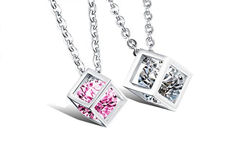 stainless steel cz couple chain with pendant set for men & women