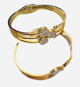 3 Layer Gold Plated Bangle with  Rhinestones