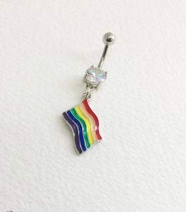 Rainbow Flag Dangle Belly Button Ring