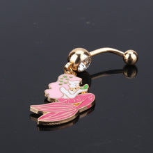 ギャラリービューアに画像を読み込み、Mermaid Fishtail Design Pink Enamel Gold Plated Crystal Design Belly Button Ring
