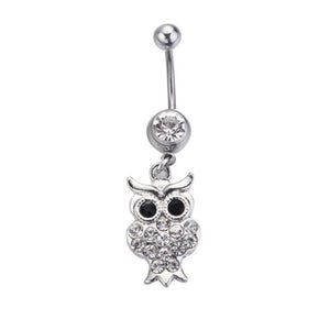 Jeweled Gem Owl Animal Dangle Belly Button Ring