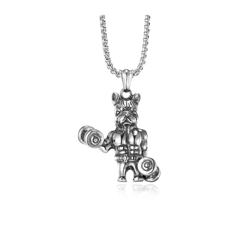 Muscle Bulldog Fitness Dumbbell Stainless Steel Pendant (Silver color)