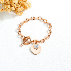 Peach heart-shaped -buckle- diamond-plated bracelet