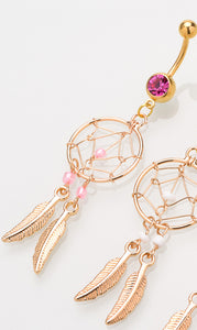 Dreamcatcher Design Gold Plated Crystal Gem Dangle Belly Button Ring