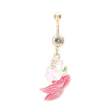 ギャラリービューアに画像を読み込み、Mermaid Fishtail Design Pink Enamel Gold Plated Crystal Design Belly Button Ring
