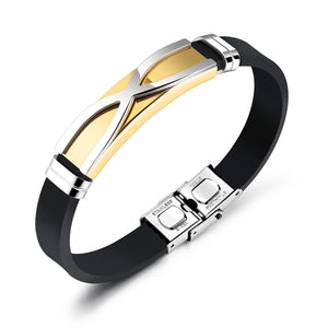 X Shape titanium steel silicone bracelet wristband
