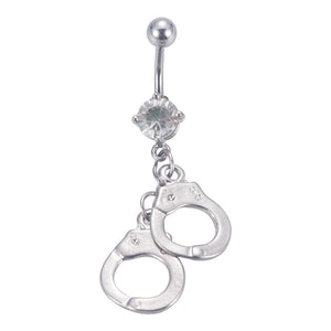Handcuffs Design Silver Plated Crystal Gem Dangle Belly Button Ring