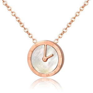 Hot sale, roman numeral watch white shell titanium steel necklace female creative gold clavicle chain stainless steel pendant.