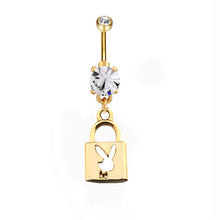 ギャラリービューアに画像を読み込み、Rabbit Lock Key Design Gold Plated Crystal Gem Dangle Belly Button Ring
