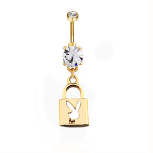Rabbit Lock Key Design Gold Plated Crystal Gem Dangle Belly Button Ring