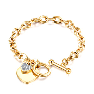 Peach heart-shaped -buckle- diamond-plated bracelet