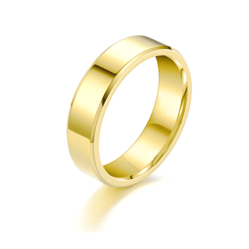 High Polished 18K Gold Plated Simple Men Women Stainless Steel Couple Rings